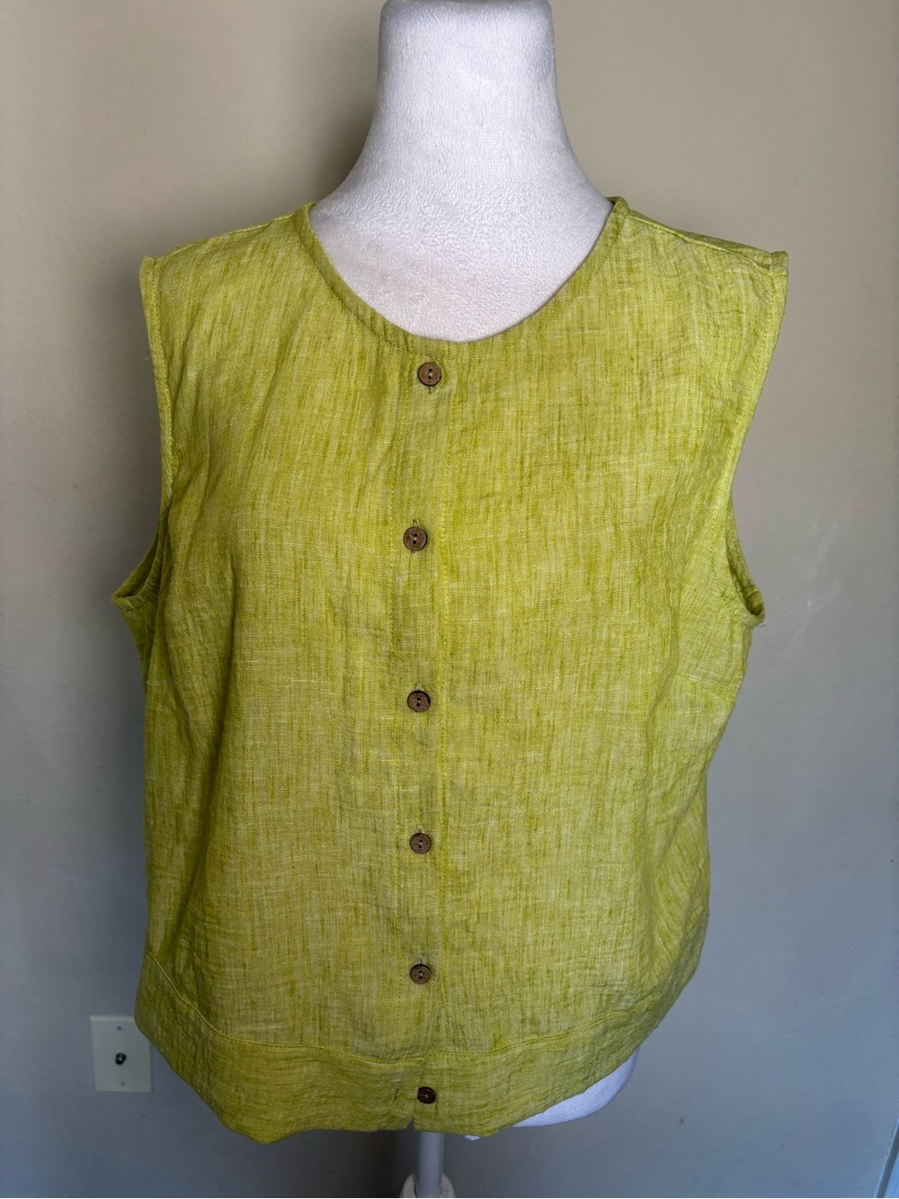 Joie Women’s Chartreuse Green, Sleeveless Button-Front Linen Top Size L